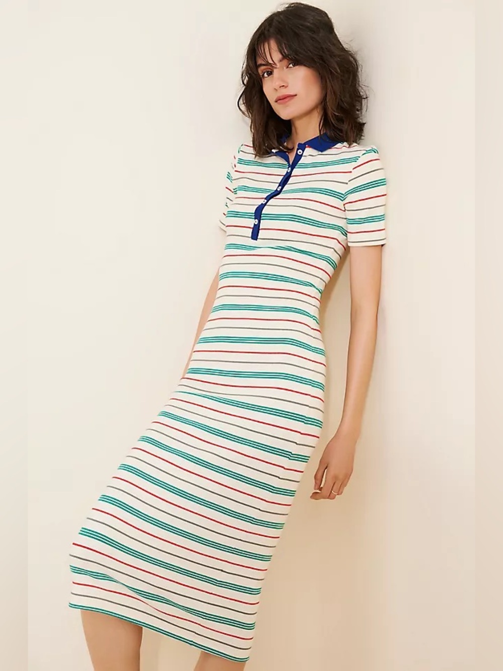 Anthropologie Striped Polo Maxi Dress in White, Blue, Green, Red